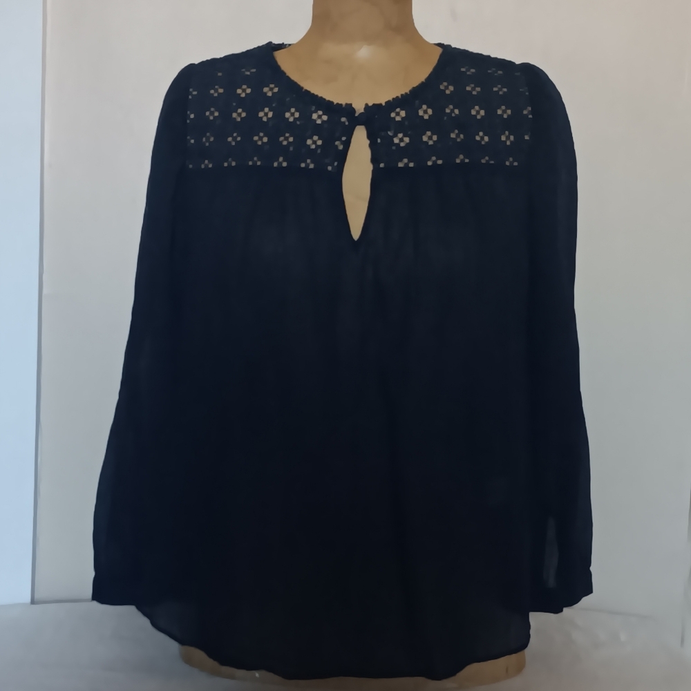 Jcrew Gauze Embroidered Blouse In Midnight